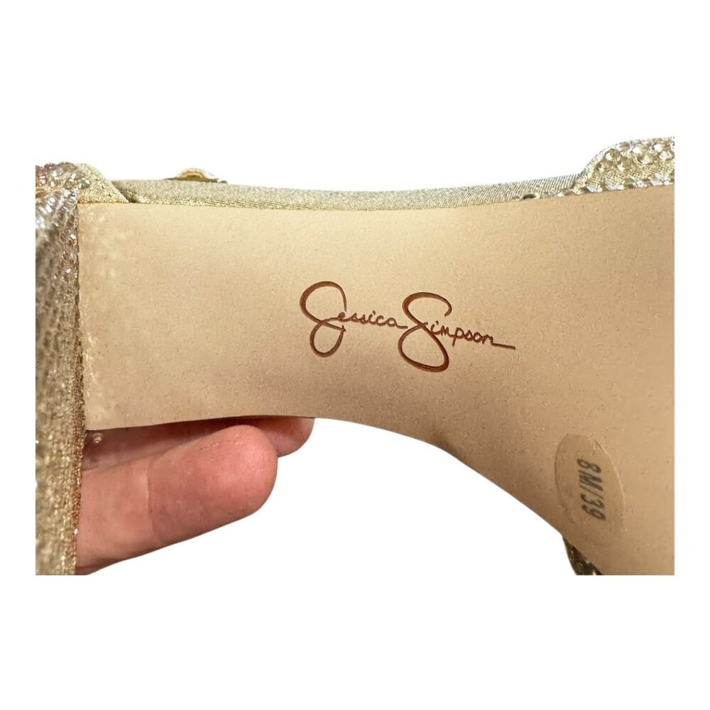 NWT Jessica Simpson Gold Sparkling Embellished Chunky Heel Sandals Sizes: Multi - Picture 10 of 11